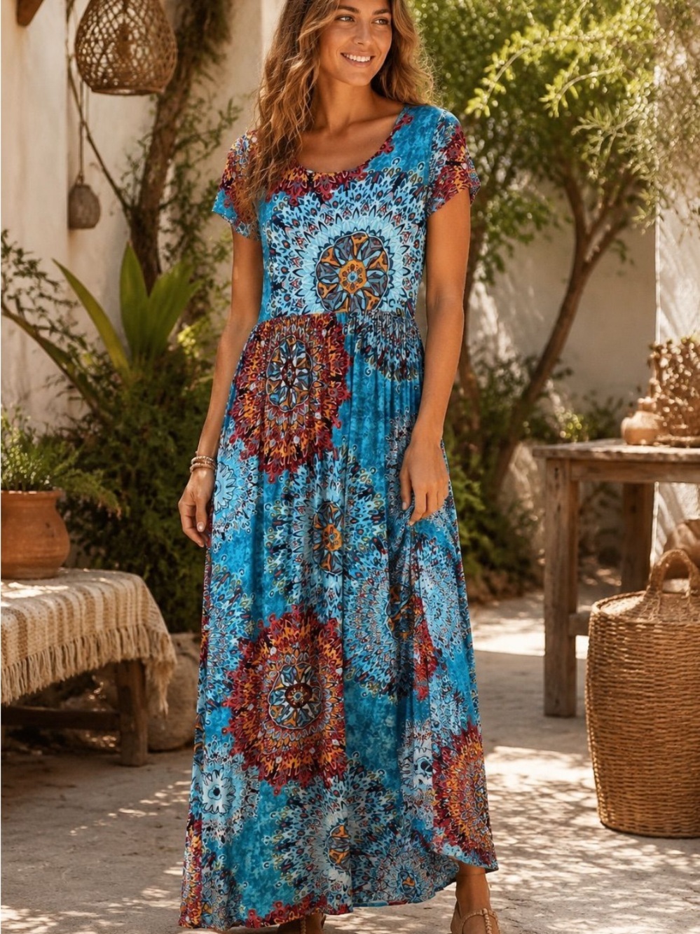 VIIShow Bohemian Blue Mandala Maxi Dress